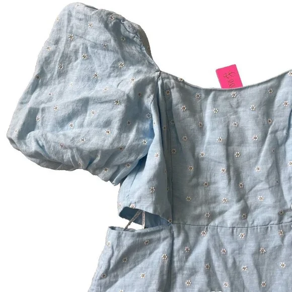 Lilly Pulitzer Kylanne Cut-Out Puff-Sleeve Minidress Dress Linen Daisy Size 14 Lilly Pulitzer Kylanne Cut-Out Puff-Sleeve Minidress Dress Linen Daisy Size 14